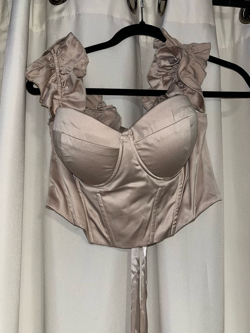 Satin Bustier Crop Top with Ruffle Straps